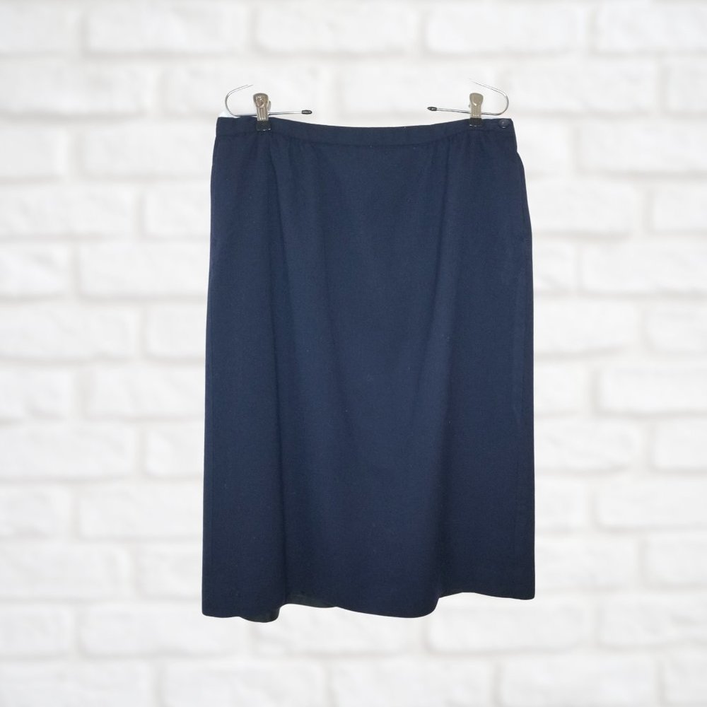 Vintage Pendleton Navy Blue Wool Office Skirt, Size 14W